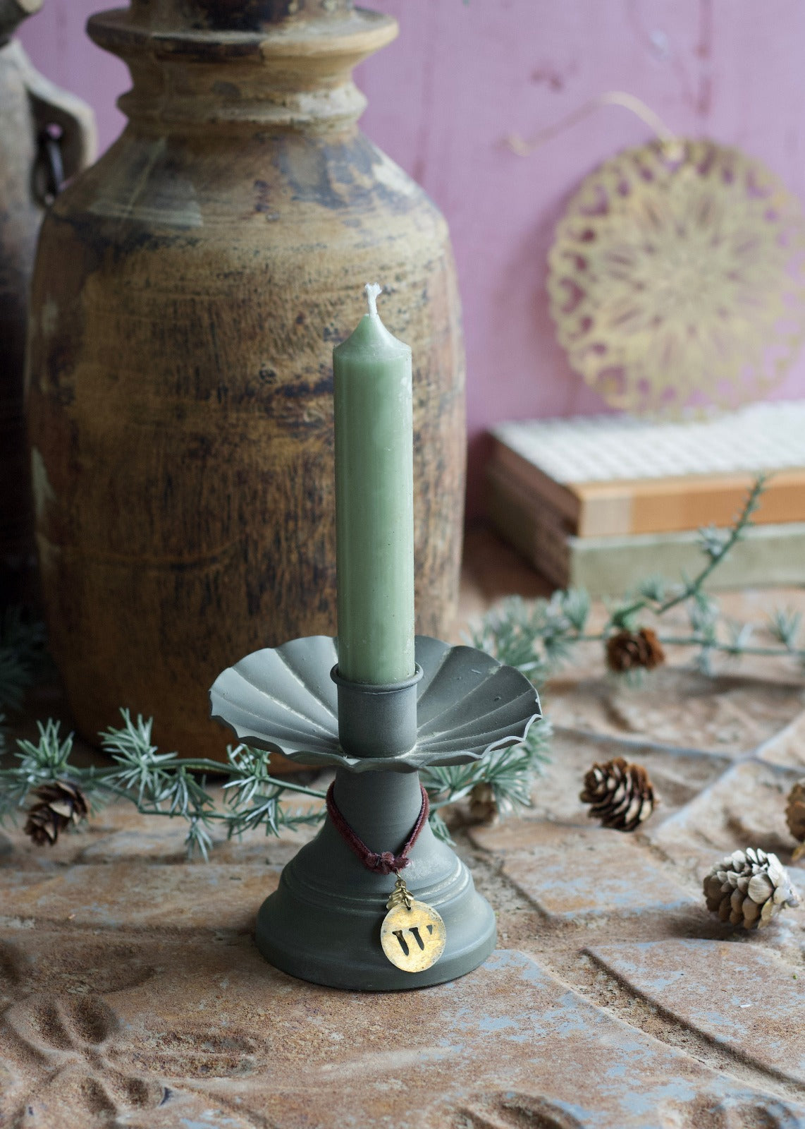 Candle holder old green AS0823