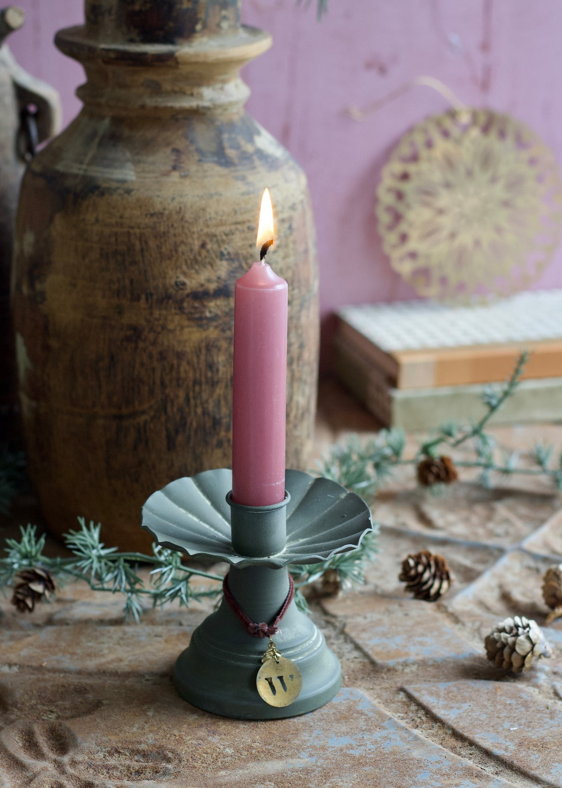 Candle holder old green AS0823