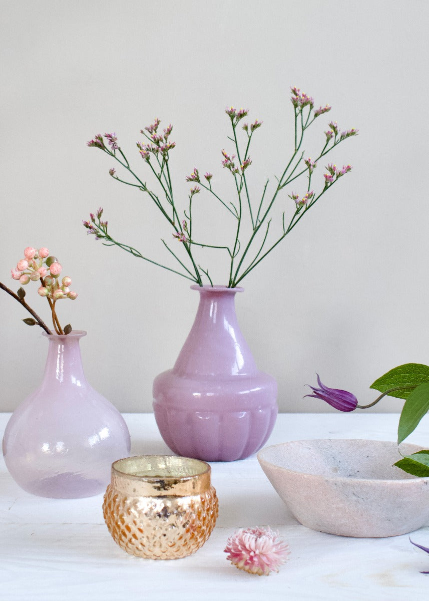 Vase recycled glass opaline pink WEL123