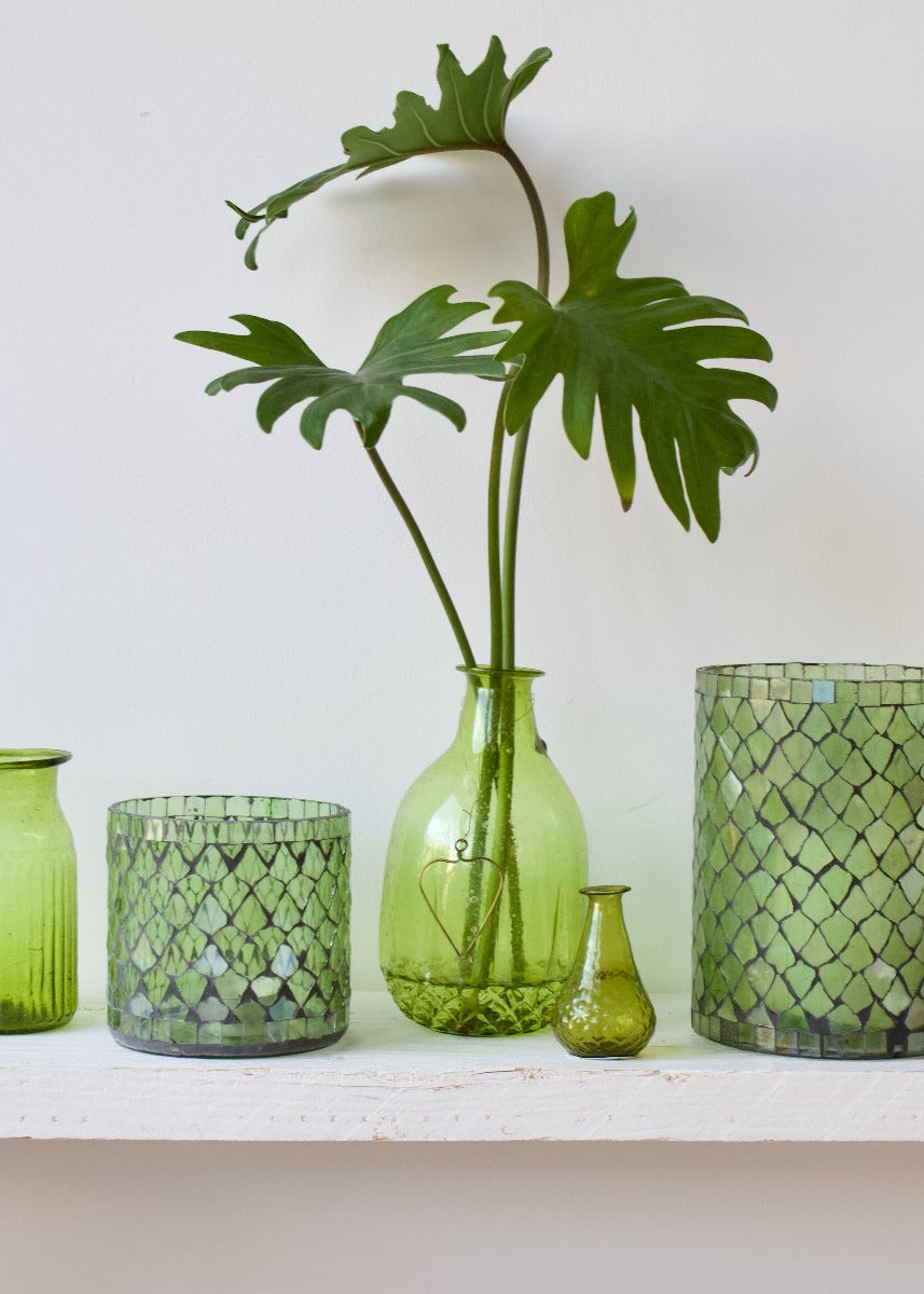 Theelichthouder groen mozaïek WEL138