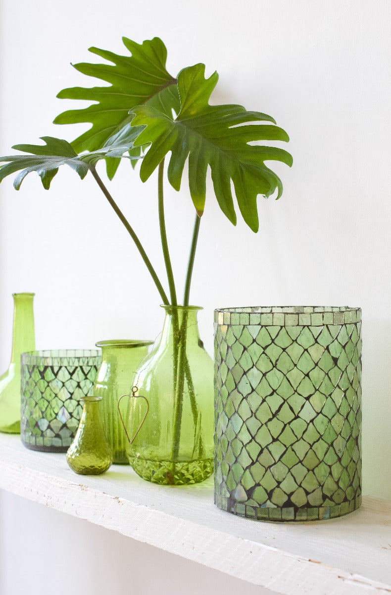 Theelichthouder groen mozaïek WEL138