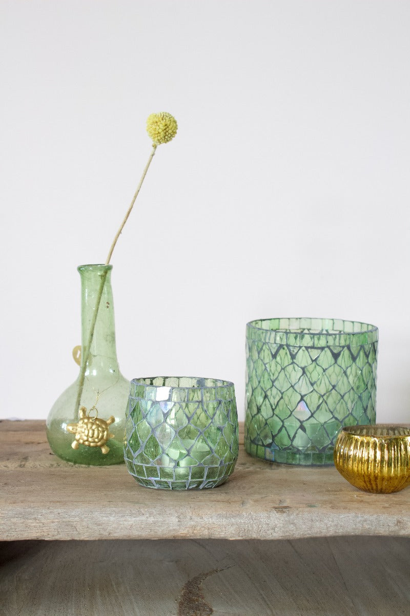 Theelichthouder groen mozaïek WEL138