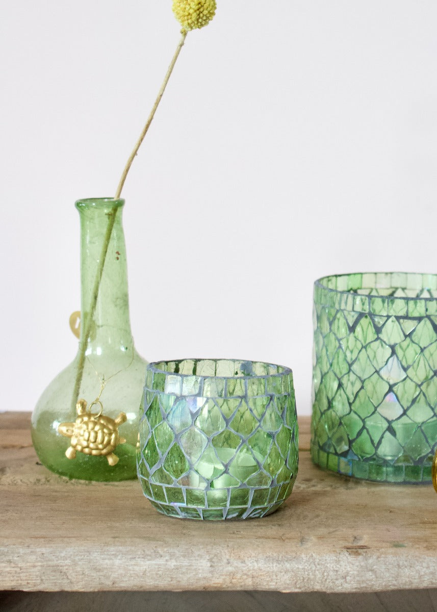 Theelichthouder mozaïek groen WEL139