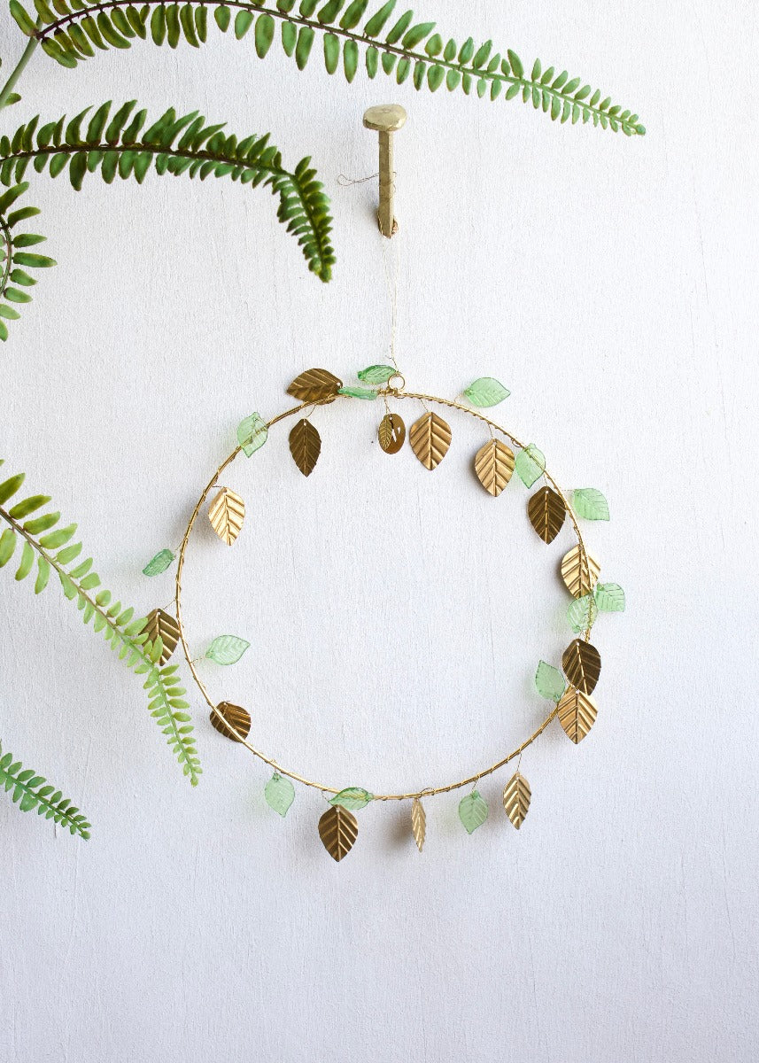 Green & golden leaves wreath TI0623