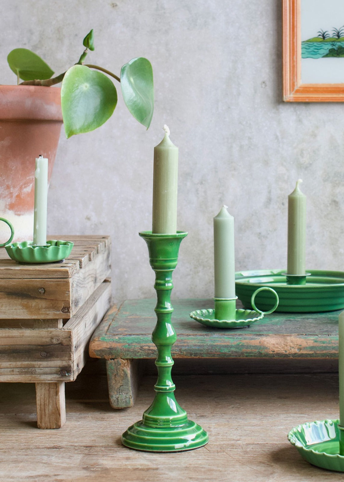 Bougeoir émaillé vert DG16