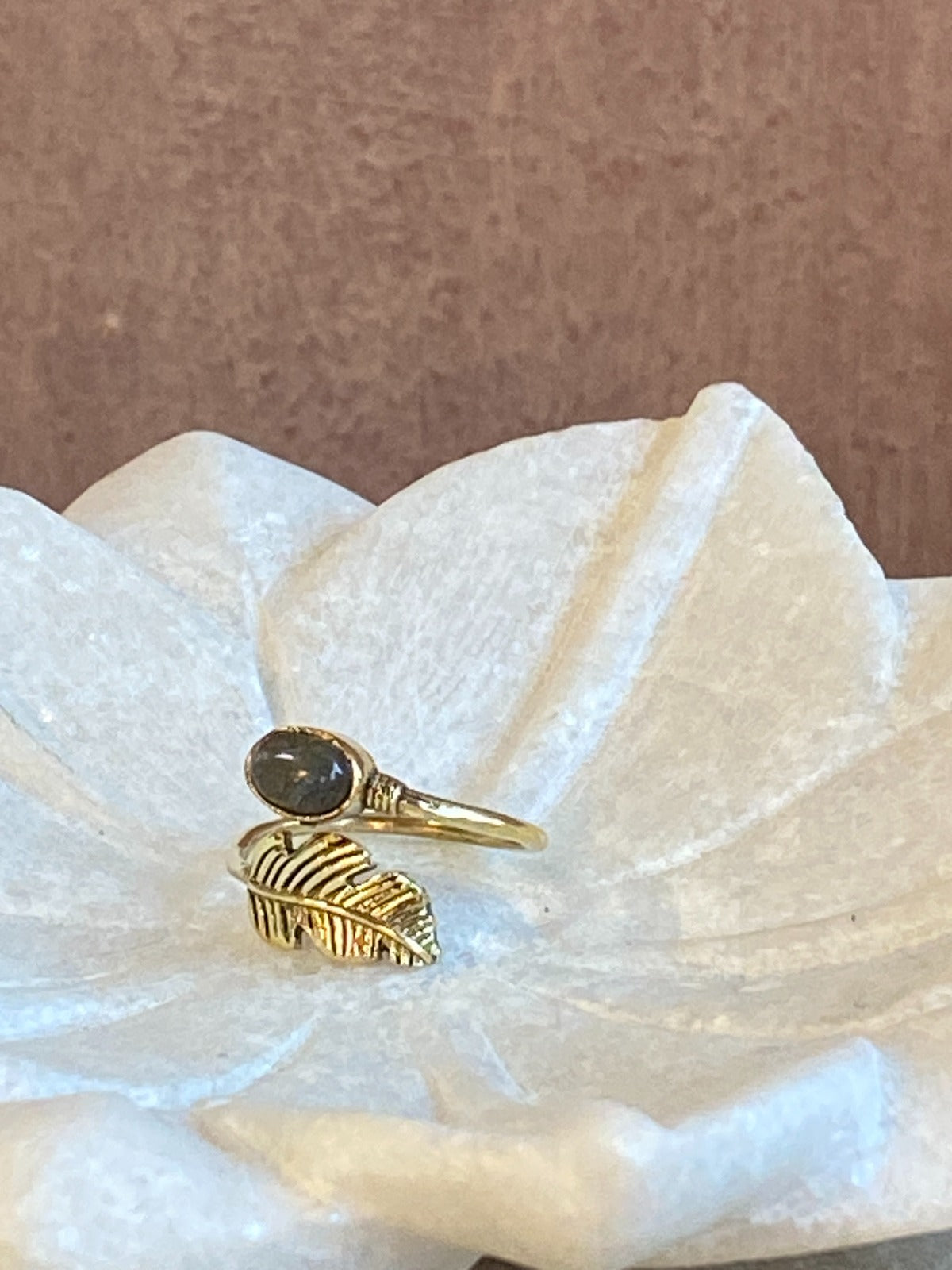 Bague plume & pierre de lune SI016