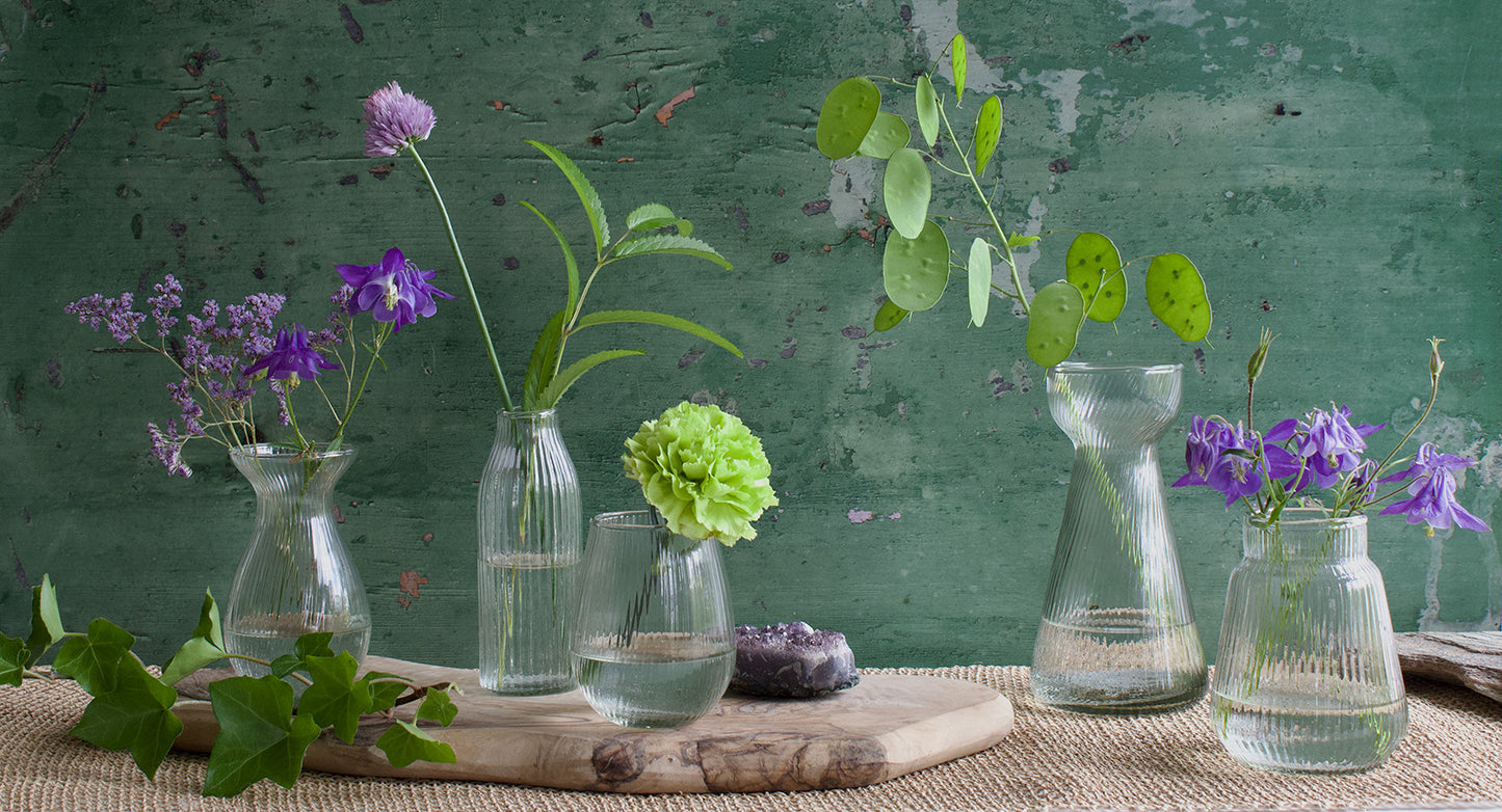 Hyacinth vase ribbed glass WEL226
