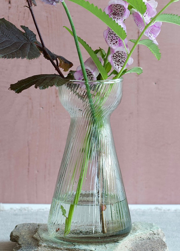 Hyacinth vase ribbed glass WEL226