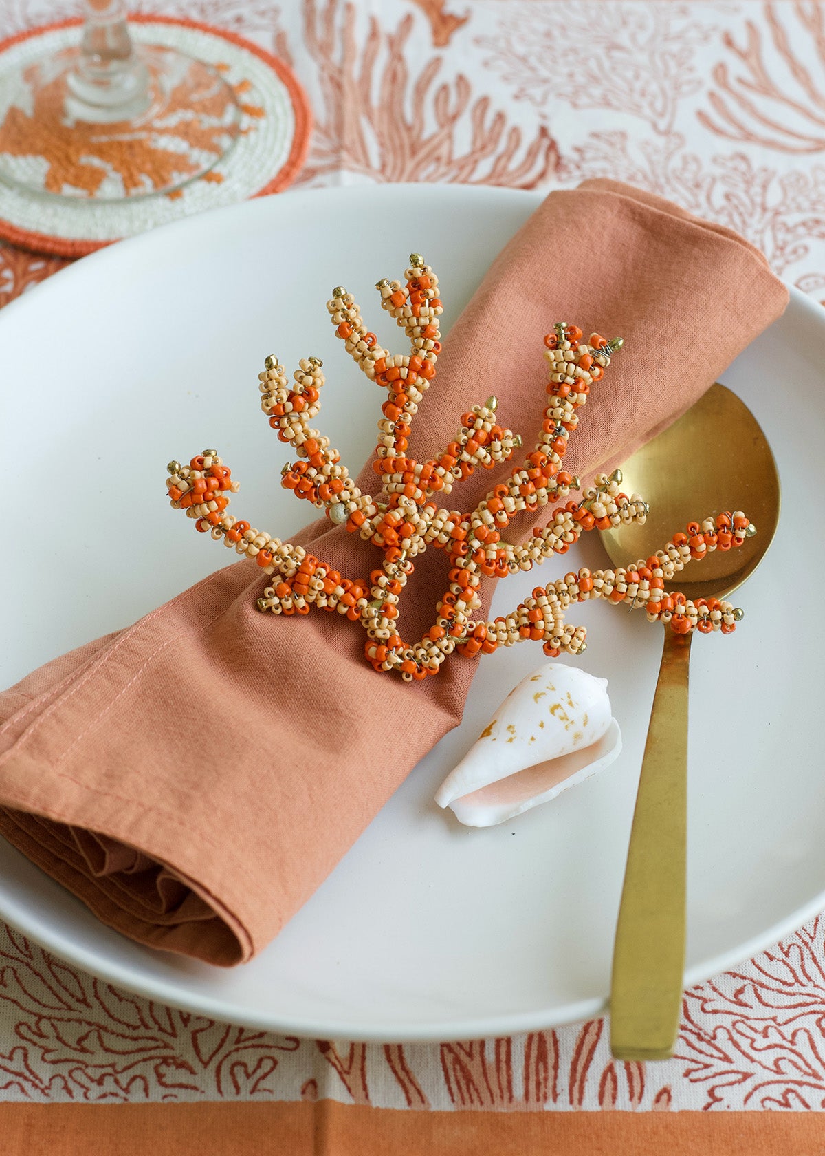 Coral Beaded Napkin Rings AKS009