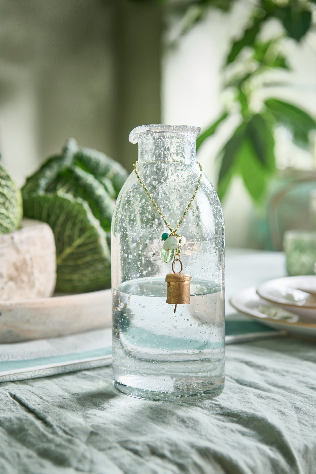 Bel ornament groene kralen BE008