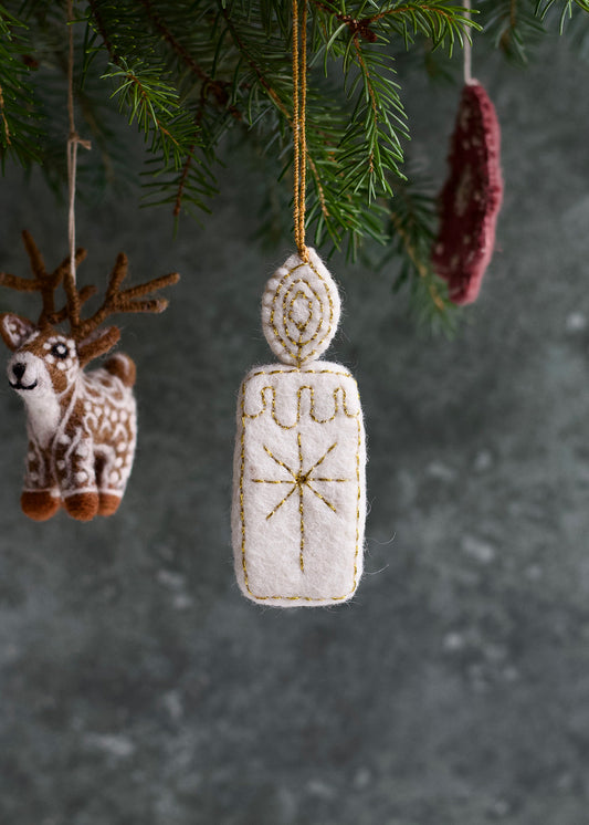 Felt candle white and gold