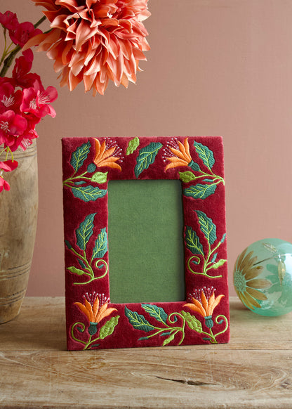 Folk Floral Photo Frame Warm Burgundy AKS589317B
