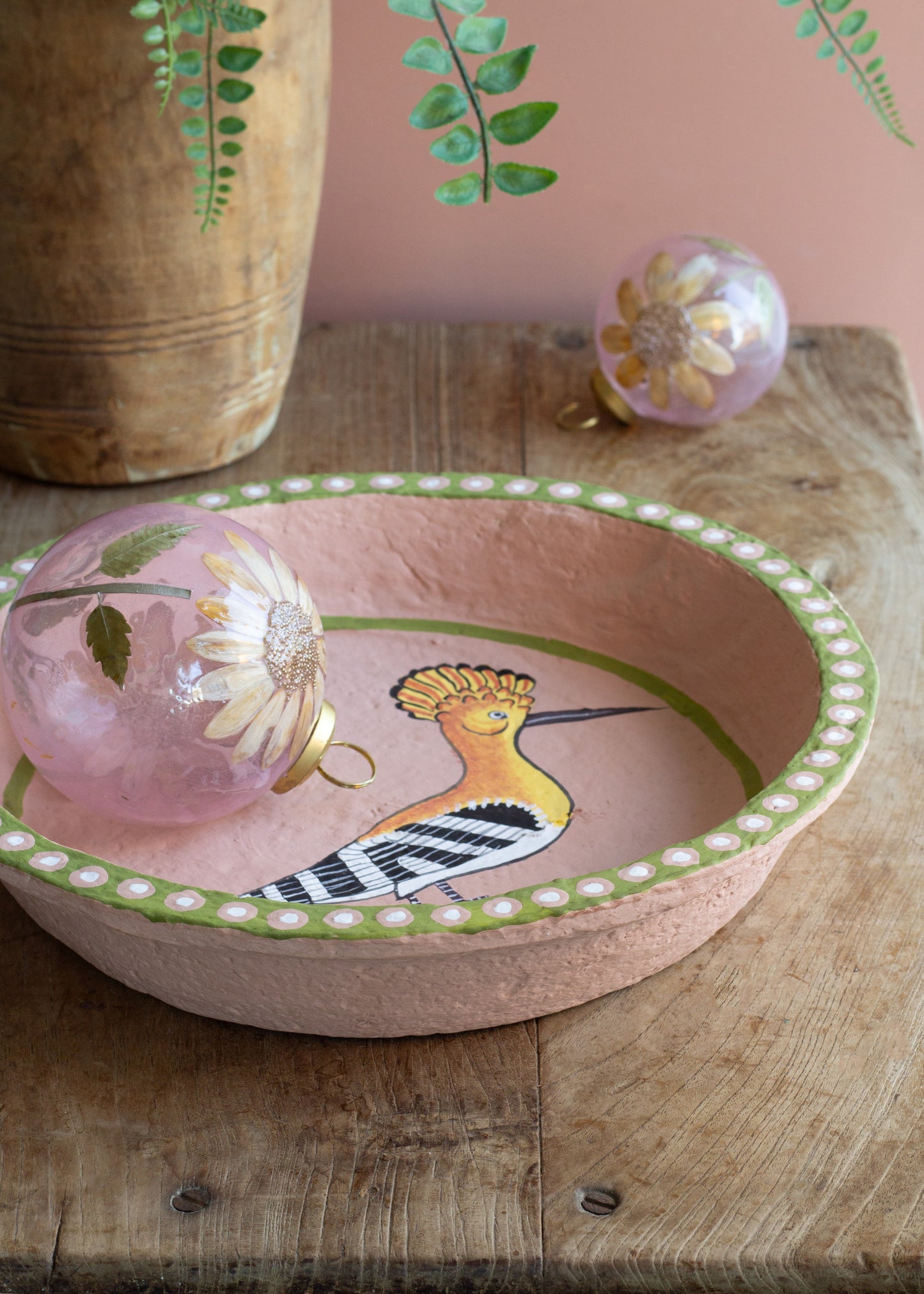 Paper Mache Hoopoe bowl MJ25465