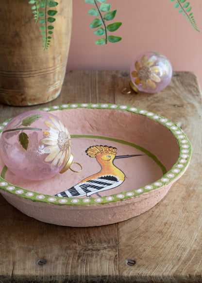 Paper Mache Hoopoe bowl MJ25465