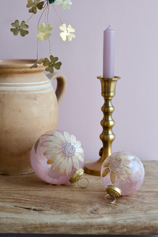 Glass Ball Ornament Violet Sunflower Large WEL285