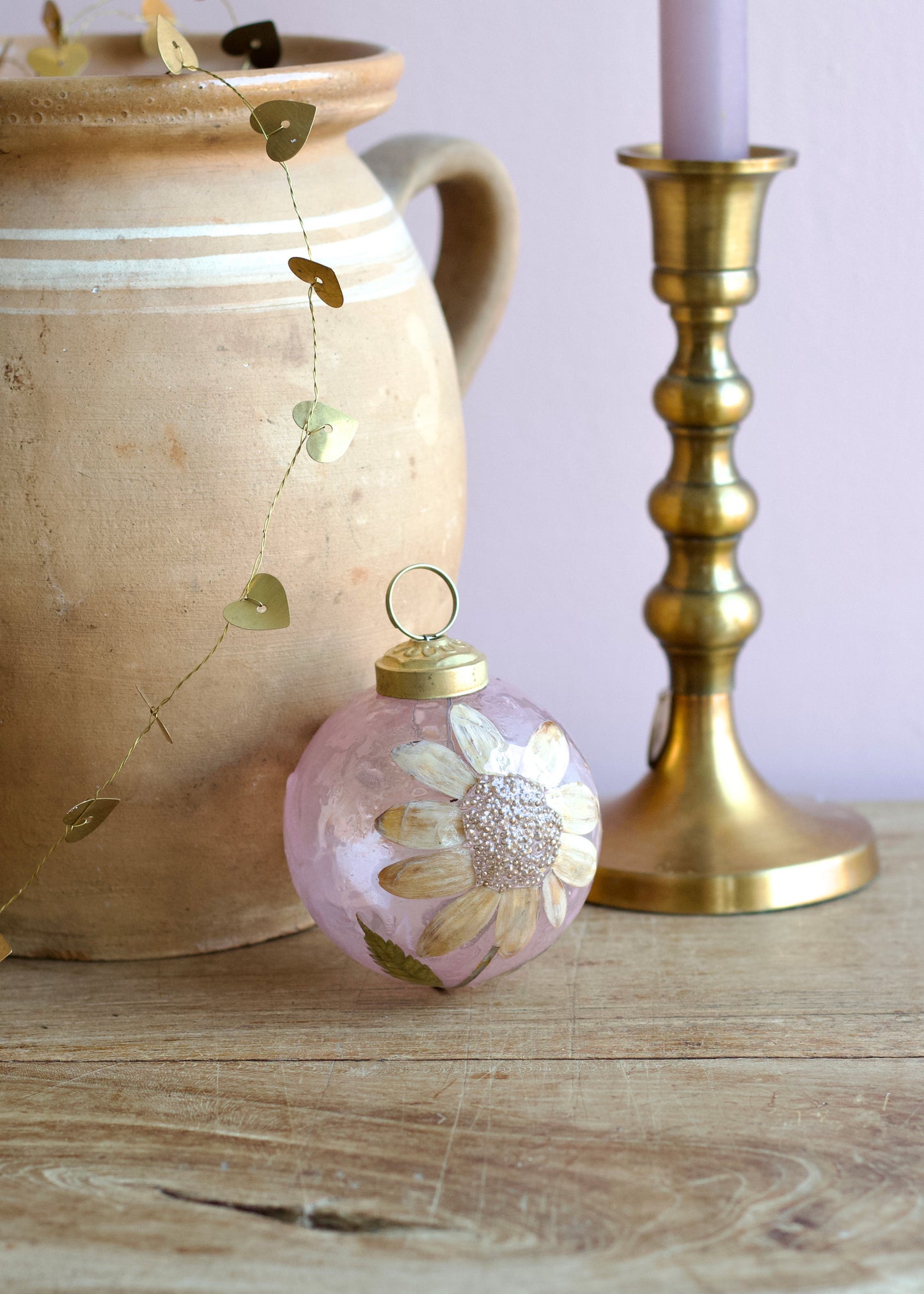 Glass Ball Ornament Violet Sunflower Small WEL283