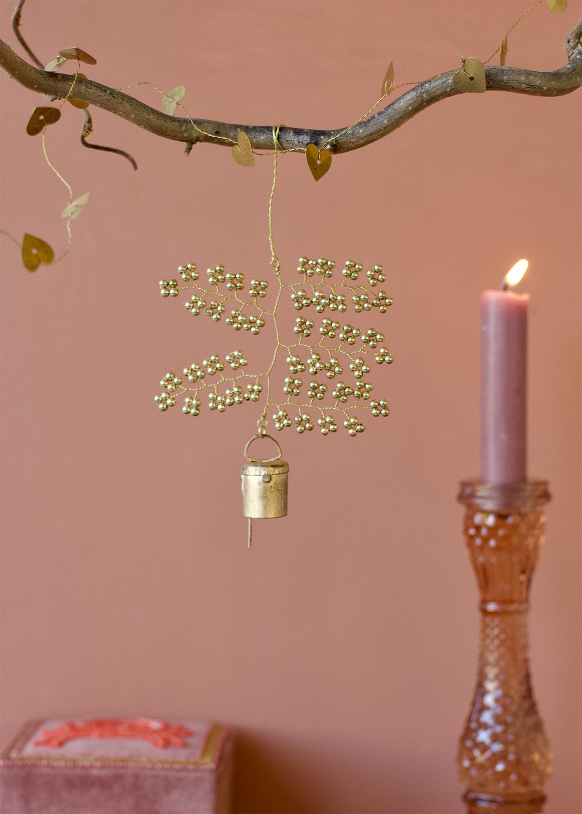 Gold beaded bell ornament WD113