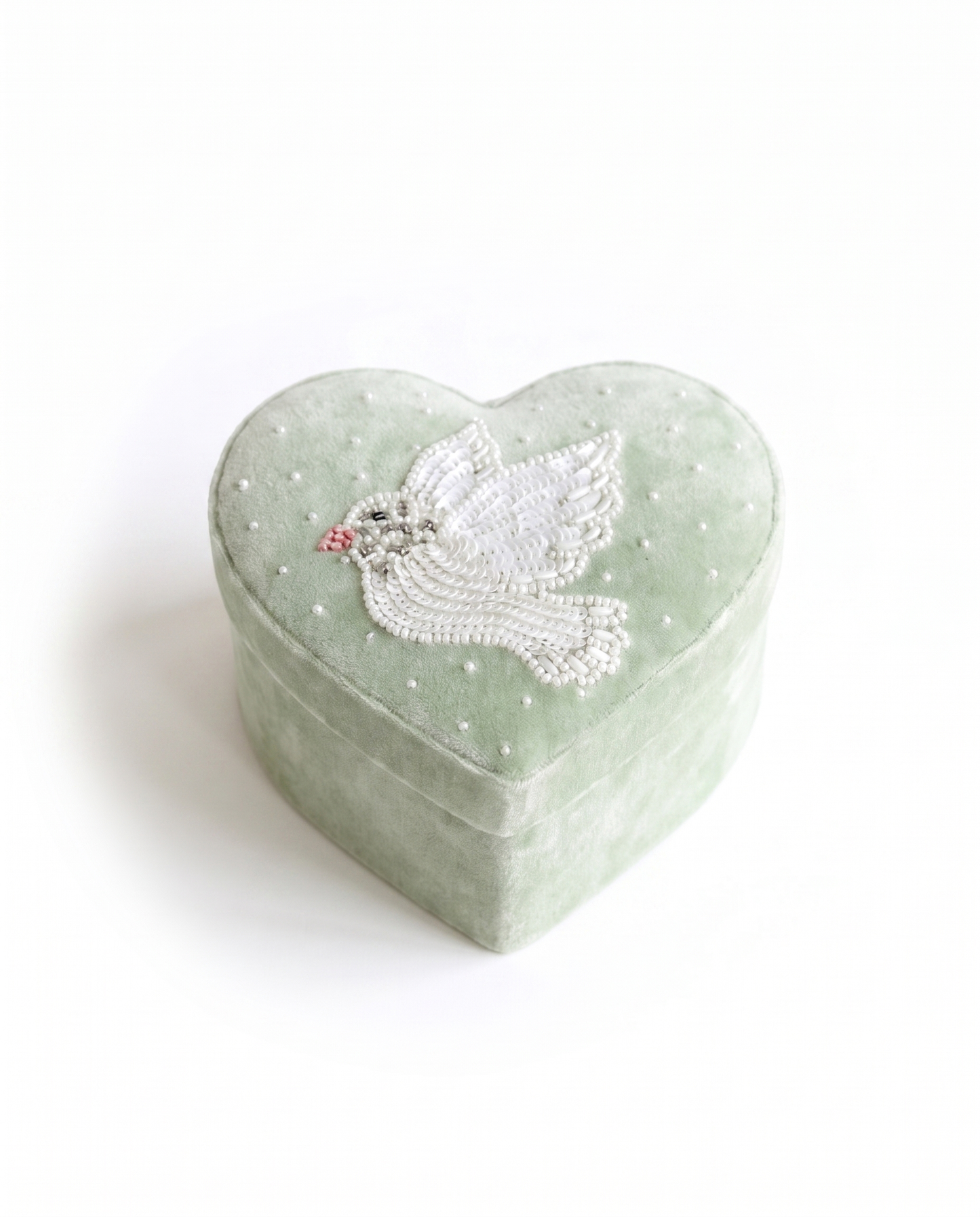 Heart Box Soft Green with White Dove AKS62859