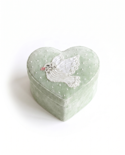 Heart Box Soft Green with White Dove AKS62859