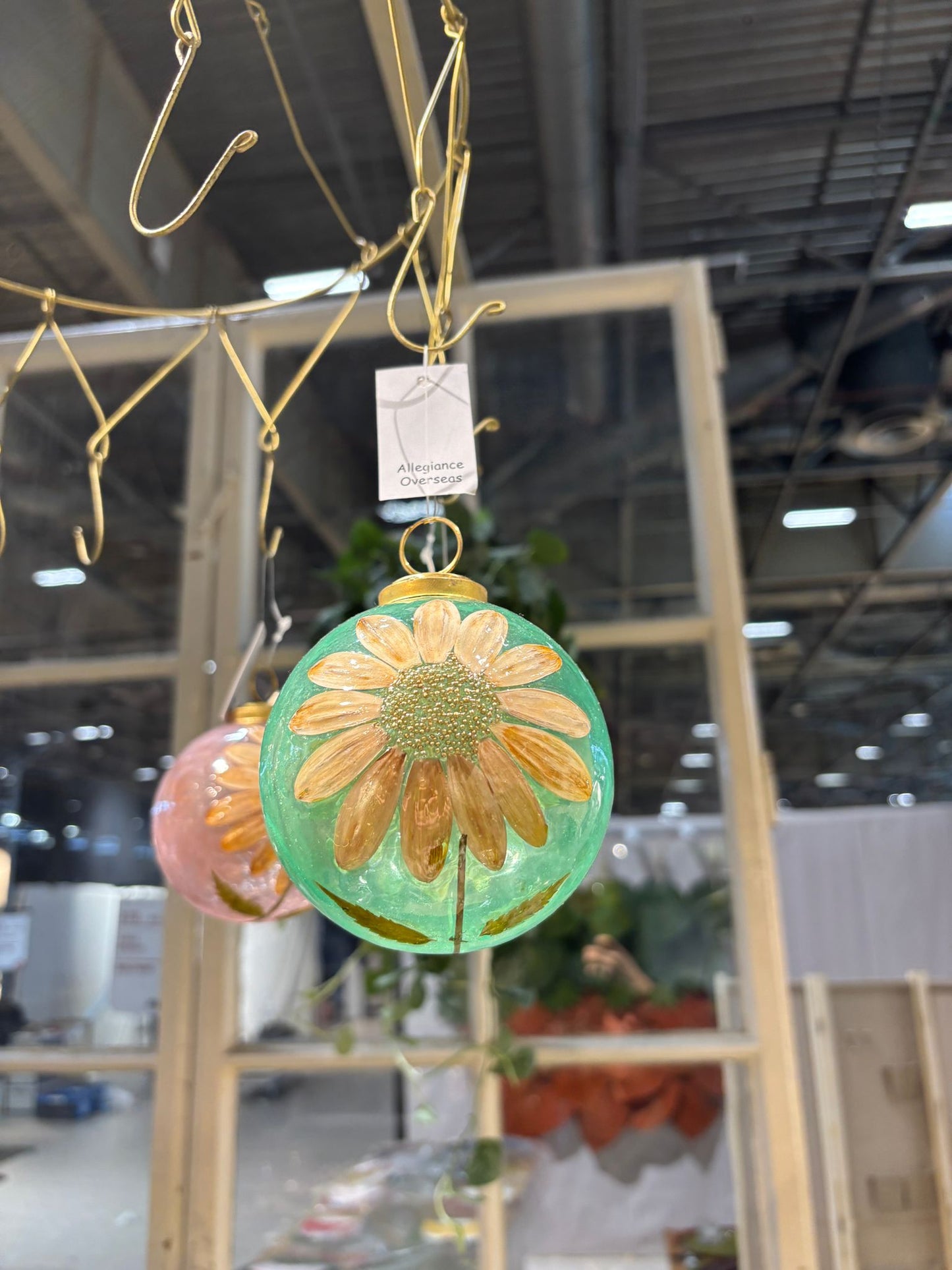 Glass Ball Ornament Green Sunflower WEL286