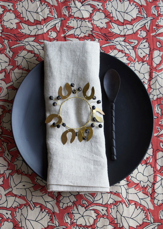 Rond de serviette avec perles en bois noir TI1320