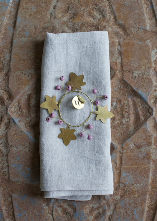 Rond de serviette perles bois violet TI1306