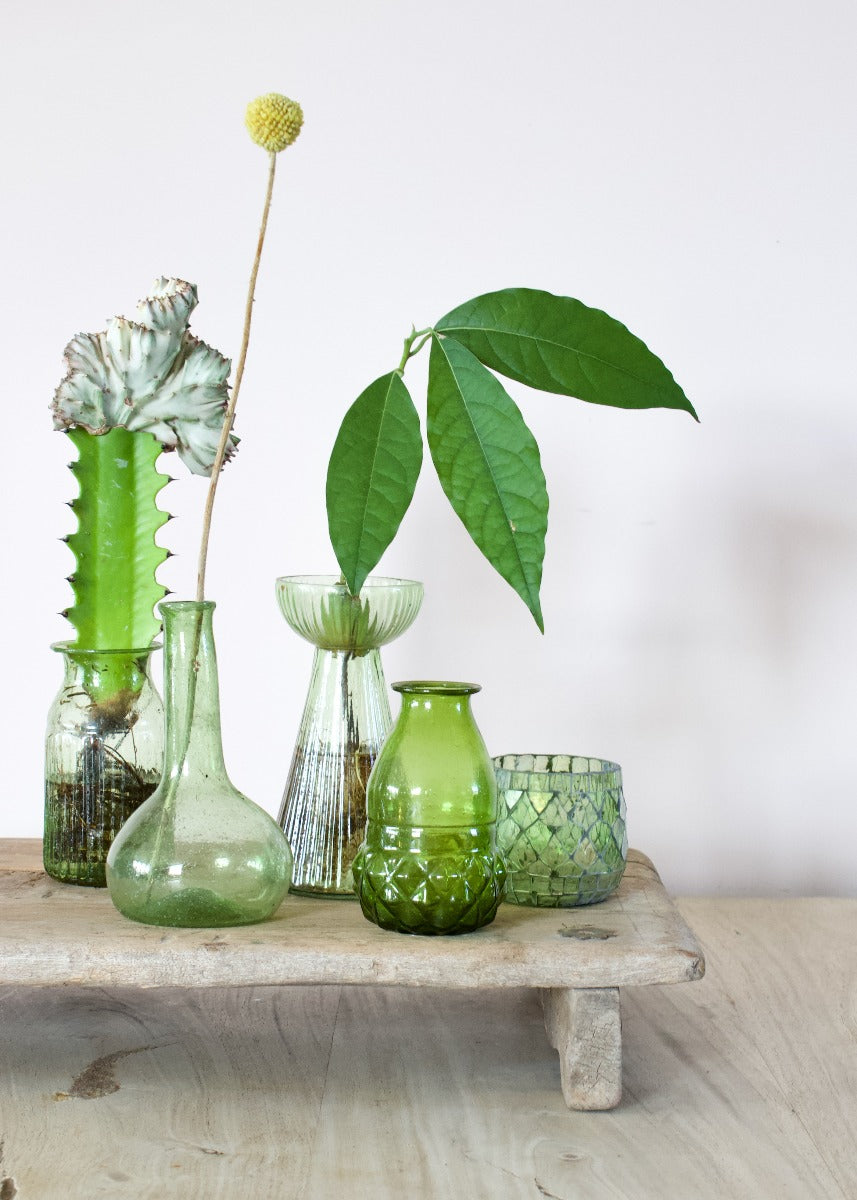 Vase green recycled glass WEL024