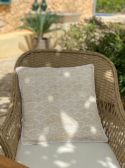 Coussin cumulus blockprint moutarde