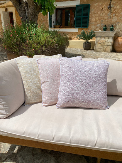 Coussin cumulus blockprint moutarde