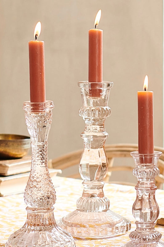 Bougeoir verre rose clair L WEL041P