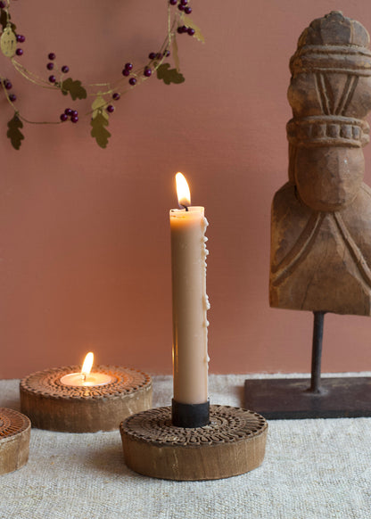 Candle holder round wood