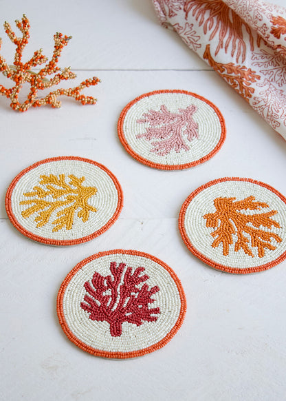 Coral beaded coaster s/4 AKS013