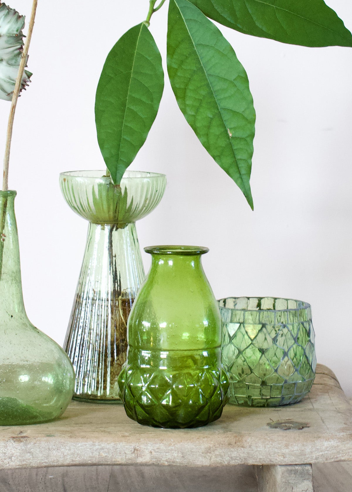 Vase green recycled glass WEL024